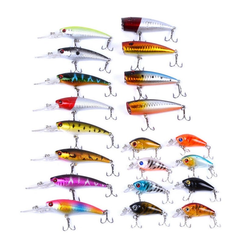 Aorace 20pcs Fishing Lures Kit Mixed Including Minnow Popper Crank Baits with Hooks for Saltwater Freshwater Trout Bass Salmon Fishing - Image 1